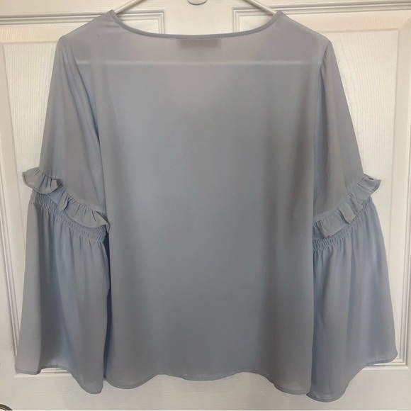 Ann Taylor sheer bell sleeve top light blue - Picture 5 of 7